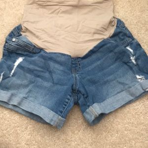 Distressed Denim Full Panel Shorts